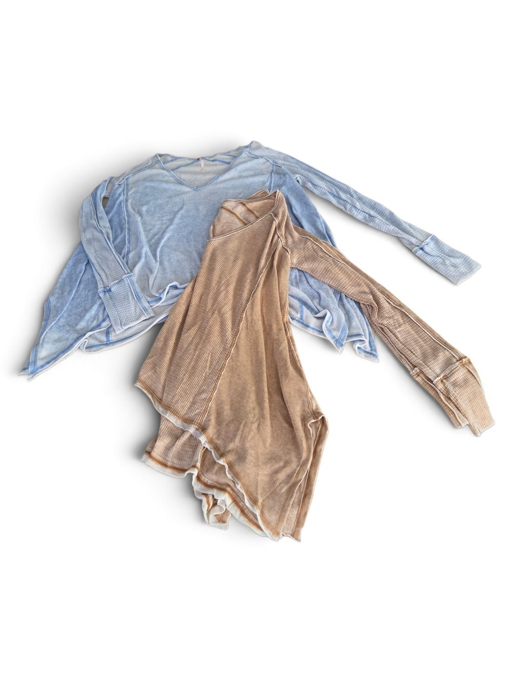 Free People BUNDLE Swing Cut V-Neck Tops - Blue and Tan